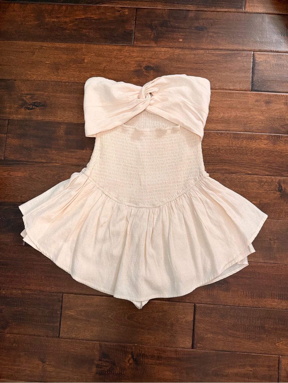 Cotton Candy Cream Strapless Romper with Skirted Shorts